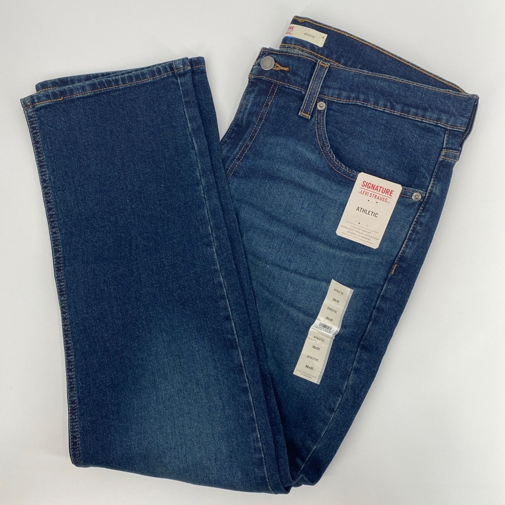 NEW Levis Signature Jeans Mens Tag 36x30 Actual 36x28 Blue Athletic Tapered Flex